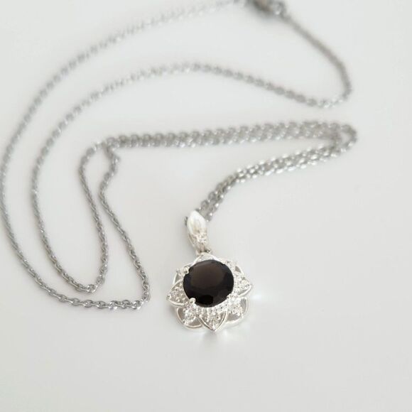 Smoky Quartz Pendant Necklace Stainless Steel Chain - Picture 5 of 9